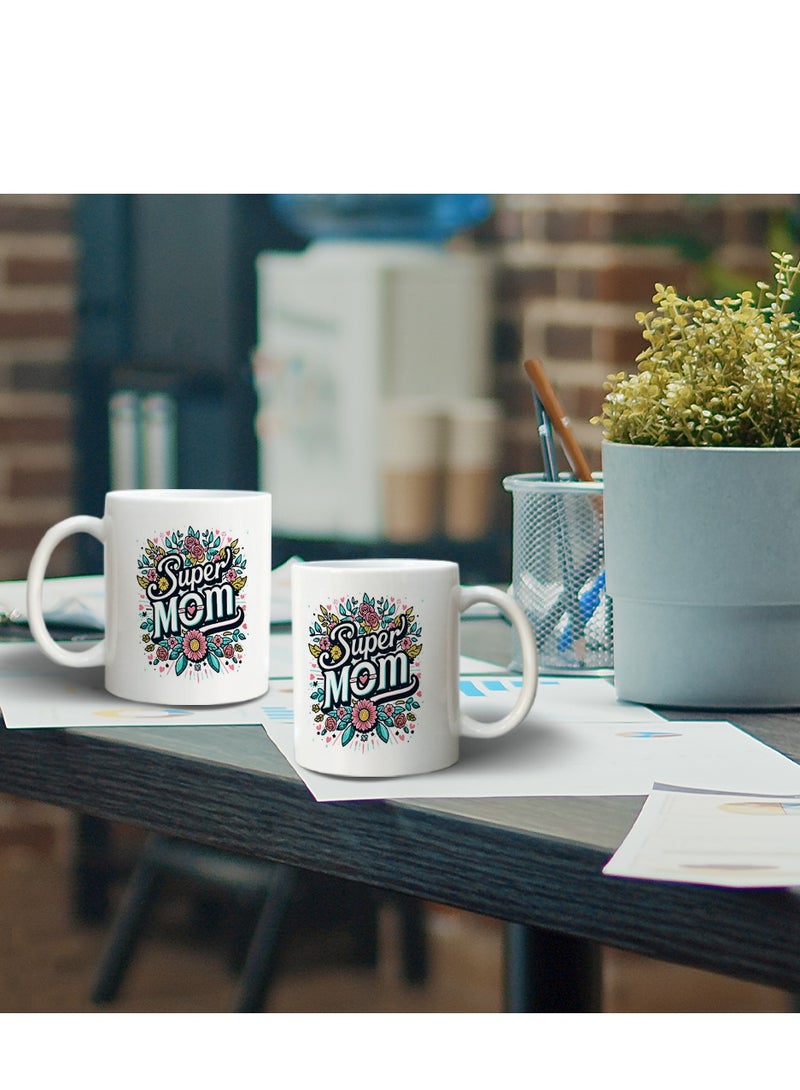 حكاية شمعة مج من السيراميك بطبعة تصميم "سوبر مام" بلون أبيض - Image 5