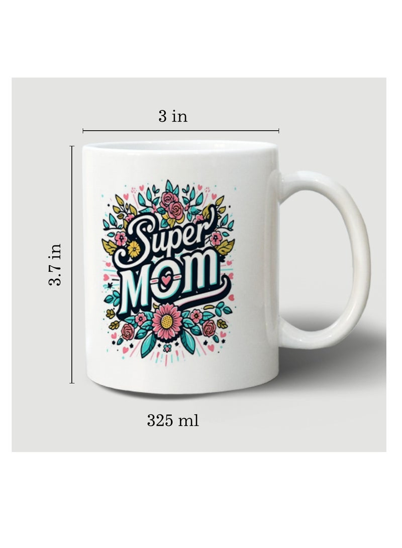 حكاية شمعة مج من السيراميك بطبعة تصميم "سوبر مام" بلون أبيض - Image 4