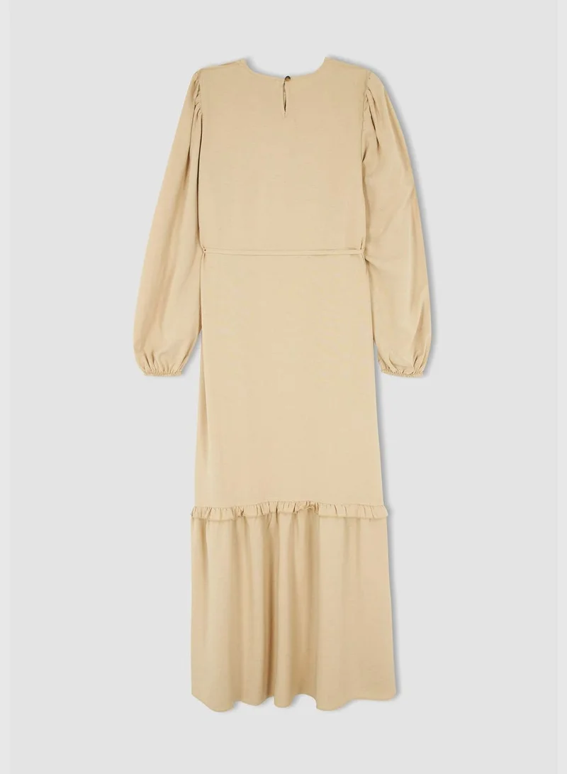 DeFacto Relax Fit Long Sleeve Tie Waist Maxi Dress