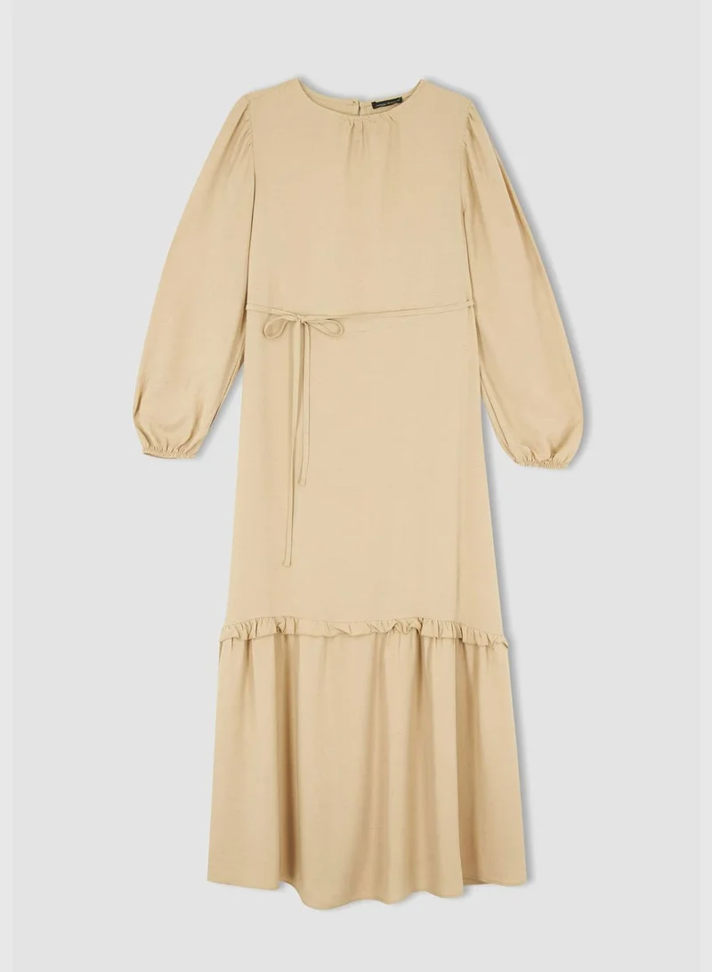 DeFacto Relax Fit Long Sleeve Tie Waist Maxi Dress