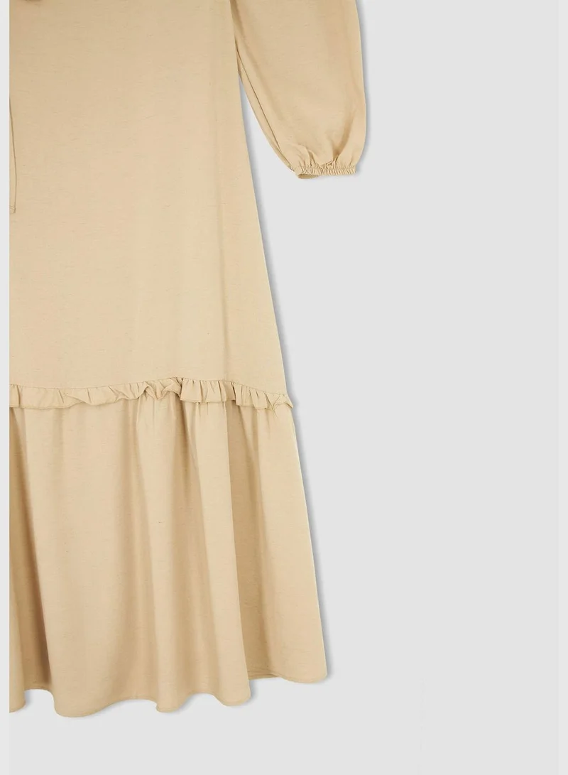 DeFacto Relax Fit Long Sleeve Tie Waist Maxi Dress