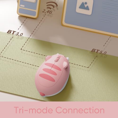 Akko Cat Theme Wireless Gaming Mouse Pink, Tri-Mode Mouse BT3.0/BT5.0/2.4G, Cute Optical Cordless Cartoon Mice for Computer/Laptop/Desktop/PC, Compatible with Mac/Win (Pink Angie) - Image 3
