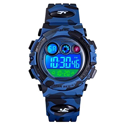 cofuo Kids Digital Sport Watch for Boys Girls, Kid Waterproof Electronic Multi Function Casual Outdoor Watches, 7 Colorful LED Luminous Alarm Camouflage Stopwatch Wristwatch - Image 1