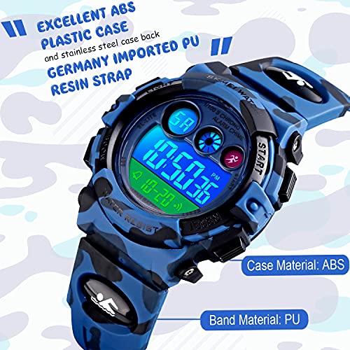 cofuo Kids Digital Sport Watch for Boys Girls, Kid Waterproof Electronic Multi Function Casual Outdoor Watches, 7 Colorful LED Luminous Alarm Camouflage Stopwatch Wristwatch - Image 3