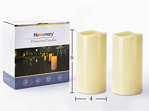 Homemory 4" x 8" Waterproof Outdoor Flameless Candles, Battery Operated Flickering LED Pillar Candles with Remote and Timers for Indoor Outdoor Lanterns, Long Lasting, Large, Dark Ivory, Set of 2 - Image 2