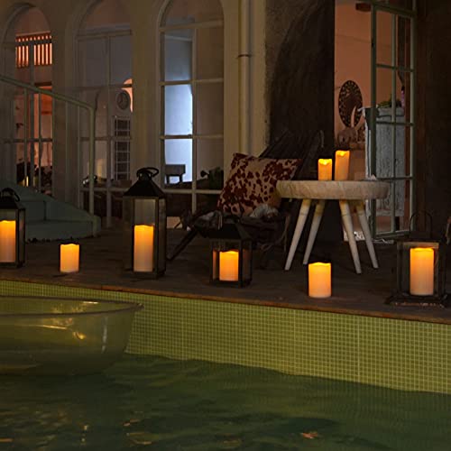 Homemory 4" x 8" Waterproof Outdoor Flameless Candles, Battery Operated Flickering LED Pillar Candles with Remote and Timers for Indoor Outdoor Lanterns, Long Lasting, Large, Dark Ivory, Set of 2 - Image 3