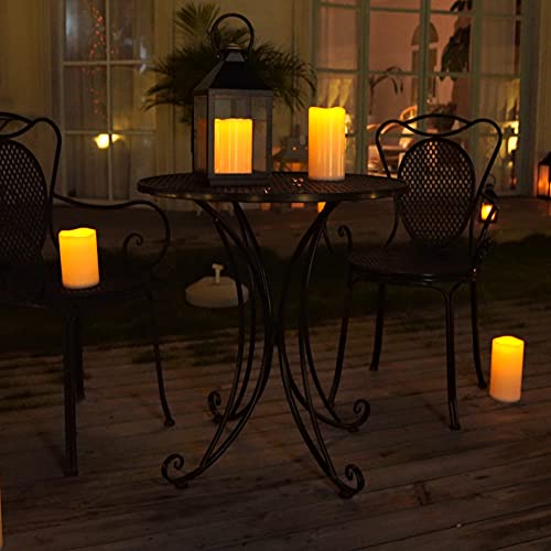 Homemory 4" x 8" Waterproof Outdoor Flameless Candles, Battery Operated Flickering LED Pillar Candles with Remote and Timers for Indoor Outdoor Lanterns, Long Lasting, Large, Dark Ivory, Set of 2 - Image 4