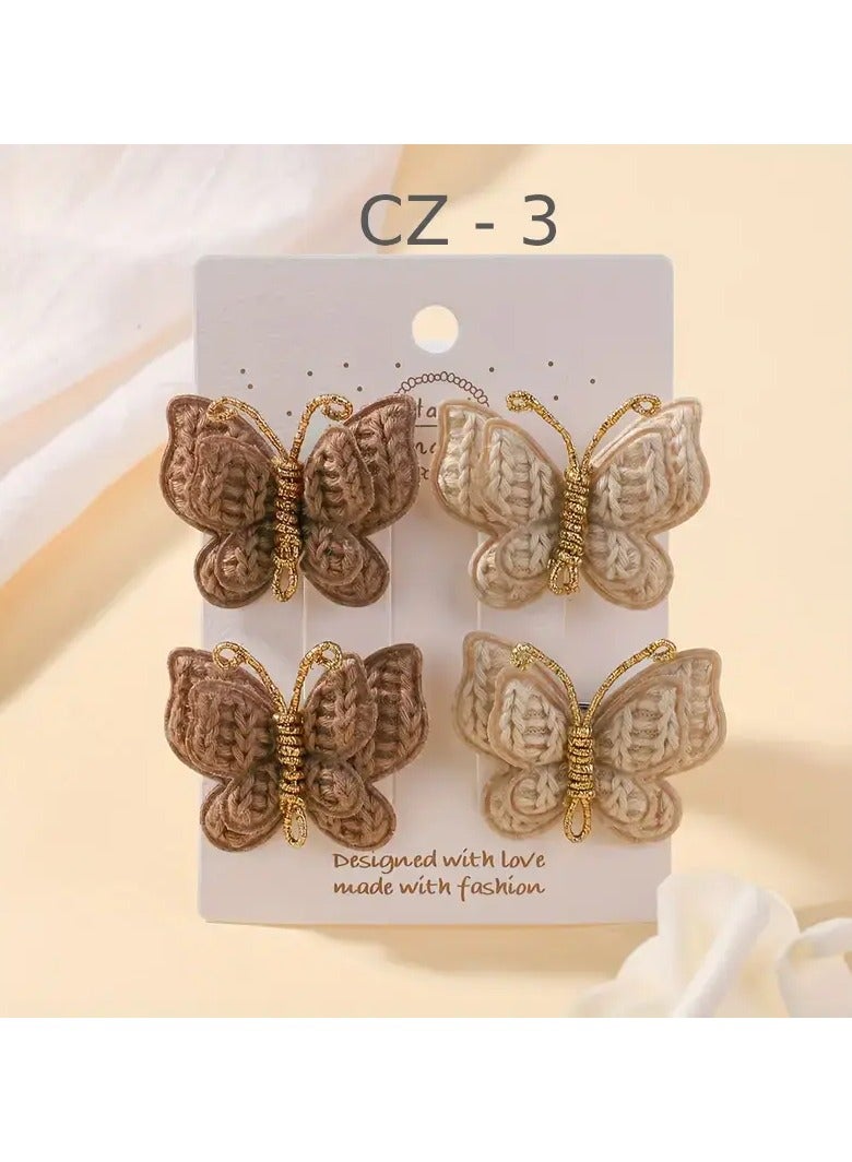 مجموعة من 4 قطع مشبك شعر فراشة مضفر من خيوط الصوف للبنات – إكسسوار شعر أنيق وجذاب - Image 3