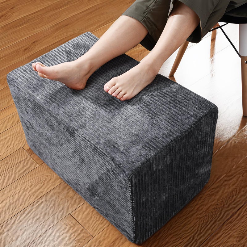 Setguopal Rectangular Stuffed Pouf Ottoman with Foam Chunk Filling, Coral Fleece and Furry Fabric Design, Multi-Functional Floor Pouf for Living Room, Dark Grey - Image 1