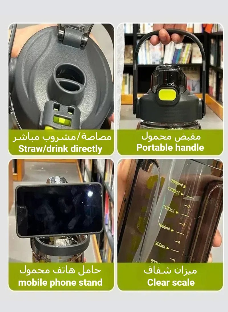 تشو داي زجاجة ماء سعة لترين - خالية من مادة BPA - مثالية للرياضة واللياقة البدنية والتخييم، إبريق ماء كبير، زجاجة رياضية قابلة لإعادة الاستخدام مع قياسات واضحة (أباريق ماء سوداء). - Image 2