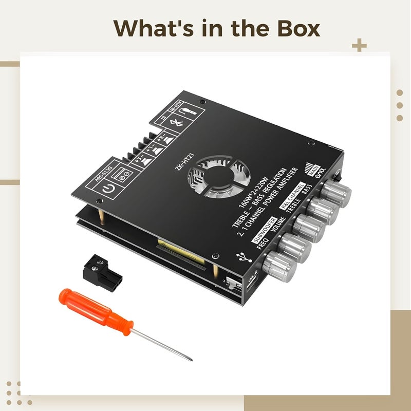 2.1 Channel Amplifier Board, 160W+160W+220W Power Tda7498E, Supports 5.0, Usb, Aux, Adjustable Bass, Treble & Midrange, With Heat Sink - Image 2
