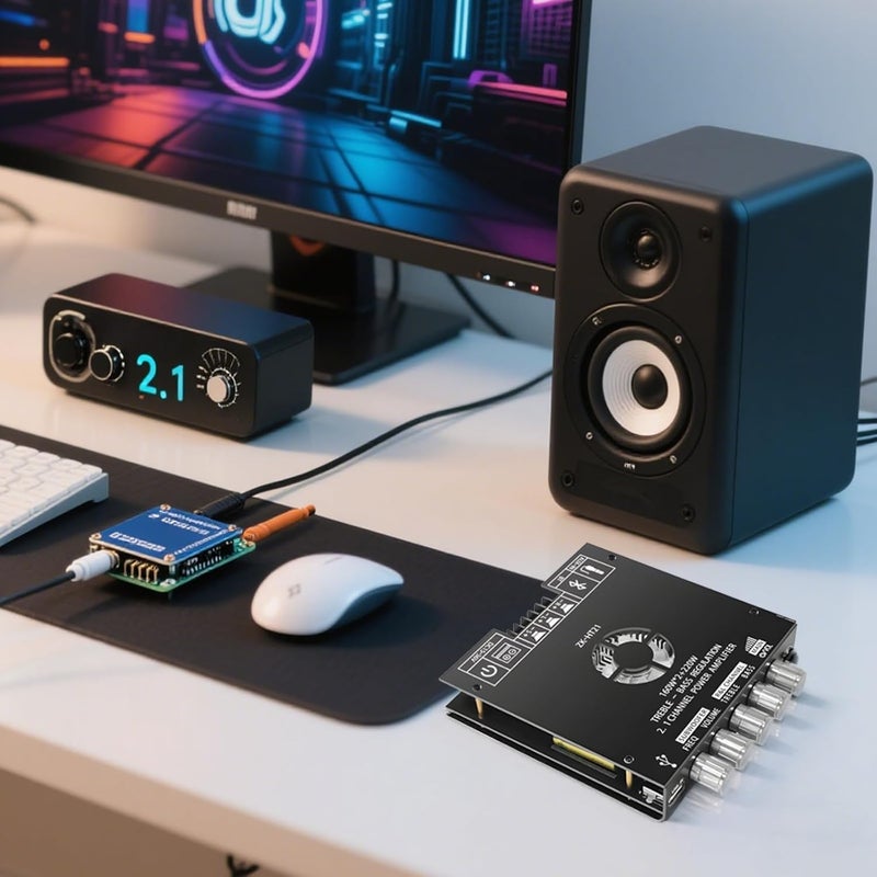 2.1 Channel Amplifier Board, 160W+160W+220W Power Tda7498E, Supports 5.0, Usb, Aux, Adjustable Bass, Treble & Midrange, With Heat Sink - Image 5
