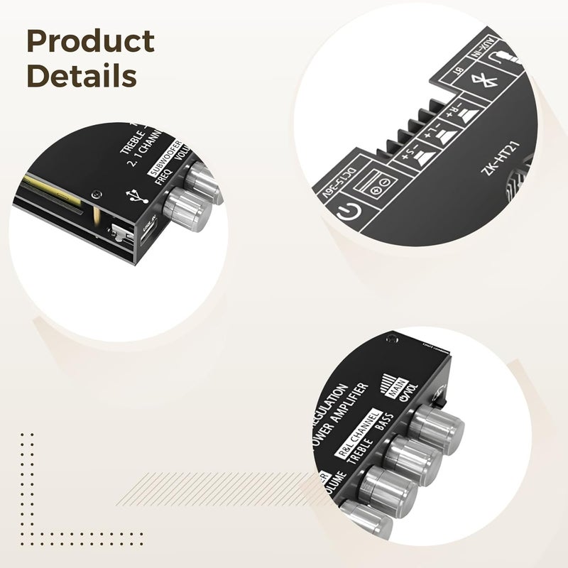 2.1 Channel Amplifier Board, 160W+160W+220W Power Tda7498E, Supports 5.0, Usb, Aux, Adjustable Bass, Treble & Midrange, With Heat Sink - Image 4