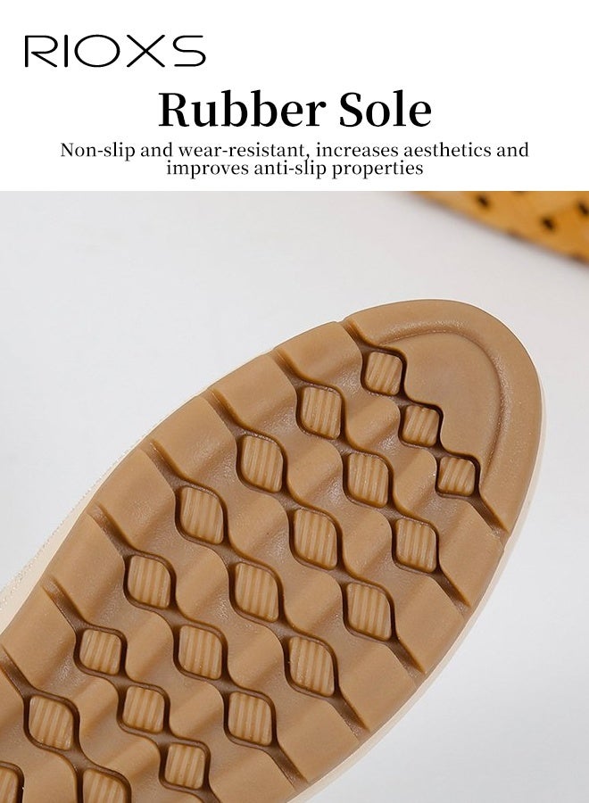 RIOXS Women's Ballet Flats, Breathable Soft Round Toe Dress Shoes, Comfortable Dressy Flats with Flower Eyelets for Ladies, Fashionable Soild Color Slip On Flats, Casual Mary Jane for Work/ Travel/ Daily Wear- Beige - Image 4