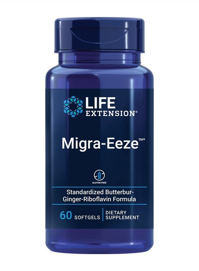 Life Extension Migra-Eeze - Butterbur Root Extract with Vitamin B2 (Riboflavin) & Ginger Supplement - Formula to Ease Head Discomfort - Gluten-Free — 60 Softgels - Image 1