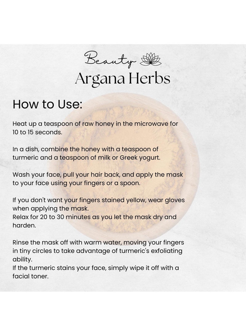 Argana Organic Beauty  Organic Turmeric Powder for skincare Fights off acne and Reduces dark circles - Premium Quality 100G  - Image 5