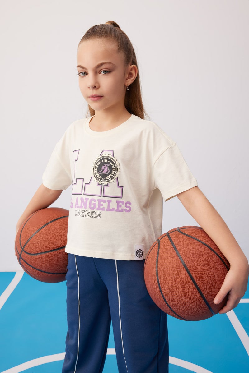DeFacto Beige Girl Girl NBA Los Angeles Lakers Crew Neck T-Shirt Casual - Image 1
