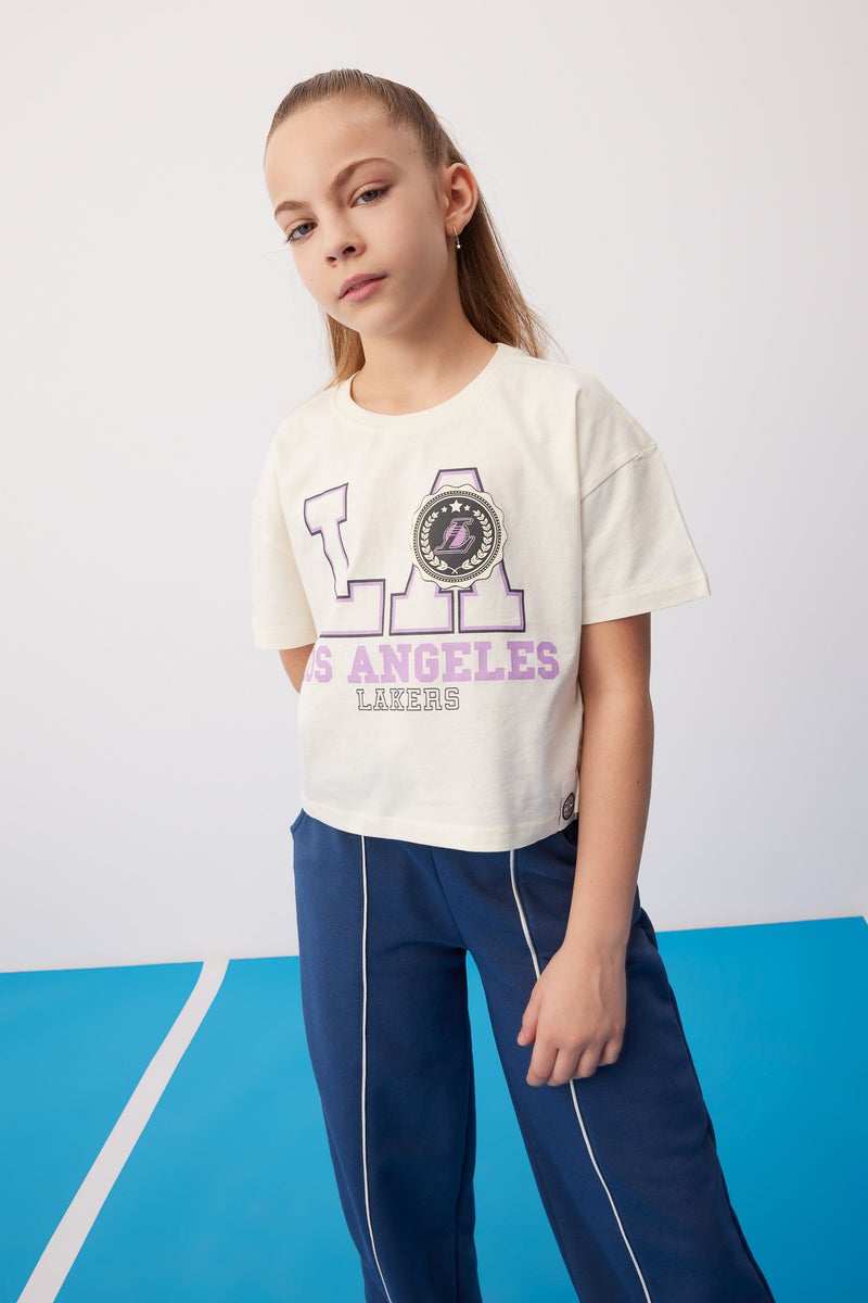 DeFacto Beige Girl Girl NBA Los Angeles Lakers Crew Neck T-Shirt Casual - Image 2