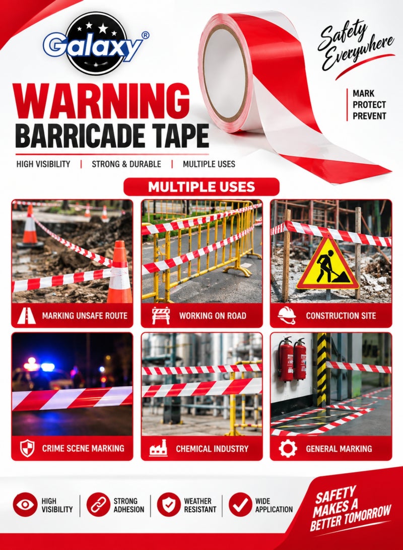 Galaxy Warning Tape 3 Inch x 125 Yards, Red & White Striped Adhesive Safety Tape, High Visibility Strong Adhesive Multi-Purpose Tape for Hazard Marking, Safety & Work Areas - Image 5