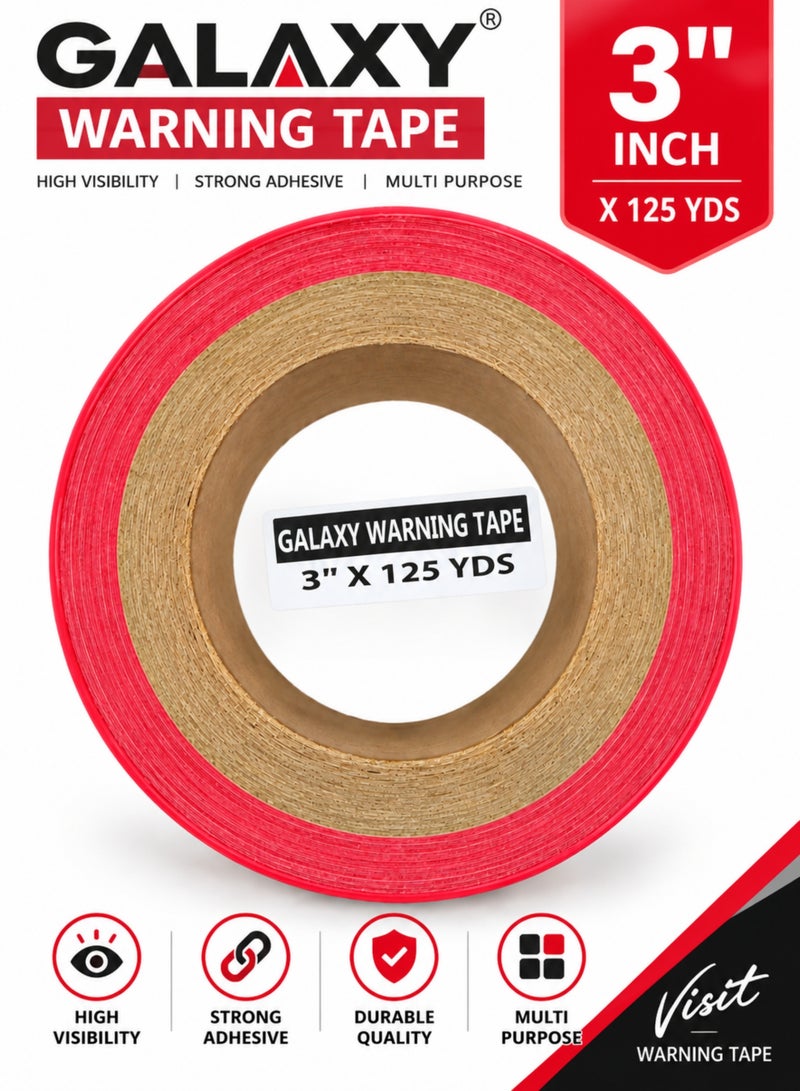 Galaxy Warning Tape 3 Inch x 125 Yards, Red & White Striped Adhesive Safety Tape, High Visibility Strong Adhesive Multi-Purpose Tape for Hazard Marking, Safety & Work Areas - Image 3