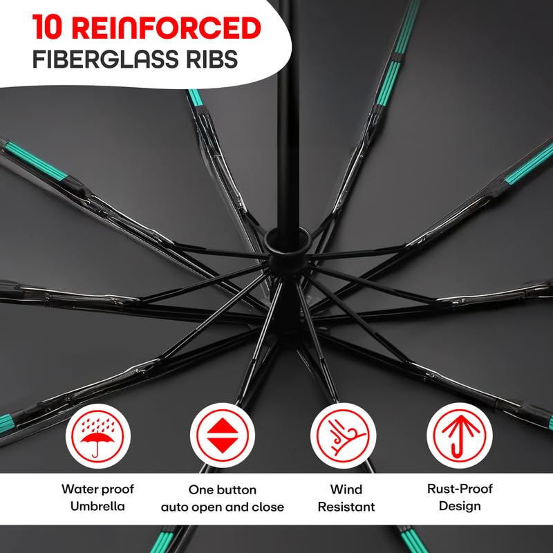 PRIME PICK Travel Guard Umbrella Compact Folding Umbrella Reflective Strip Carabiner Handle Windproof UV Protection Lightweight Anti Slip Grip for Men Women Kids Blue - Image 5