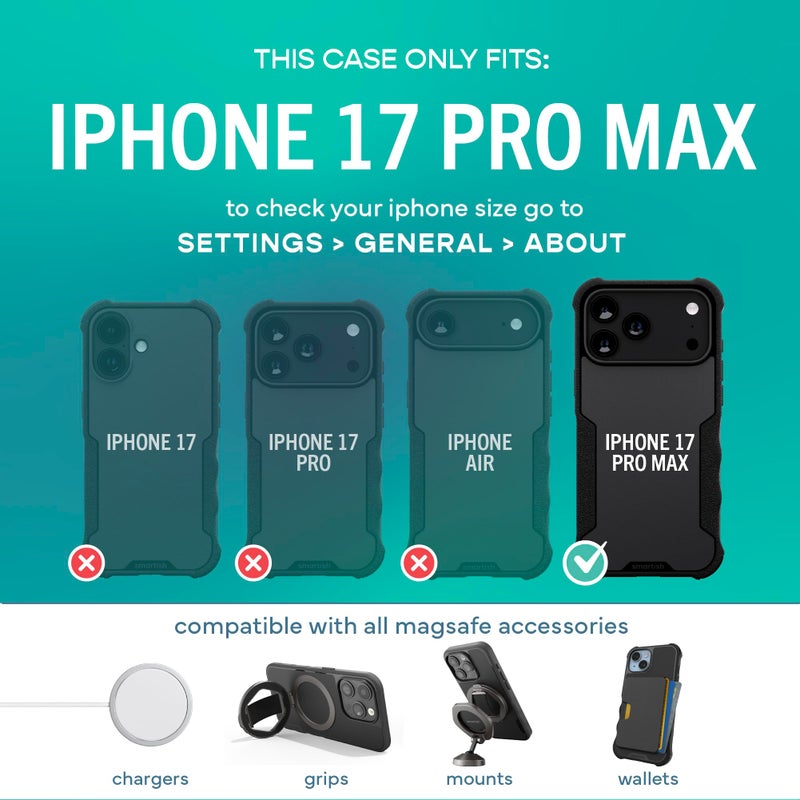 SmartishÂ® iPhone 17 Pro Max MagSafe Case - Gripzilla Protective Magnetic Case for Men [Rugged + Tough] Military Grade Heavy Duty Grip Armor - Drop Tested for iPhone 17 Pro Max - Black Tie Affair - Image 5