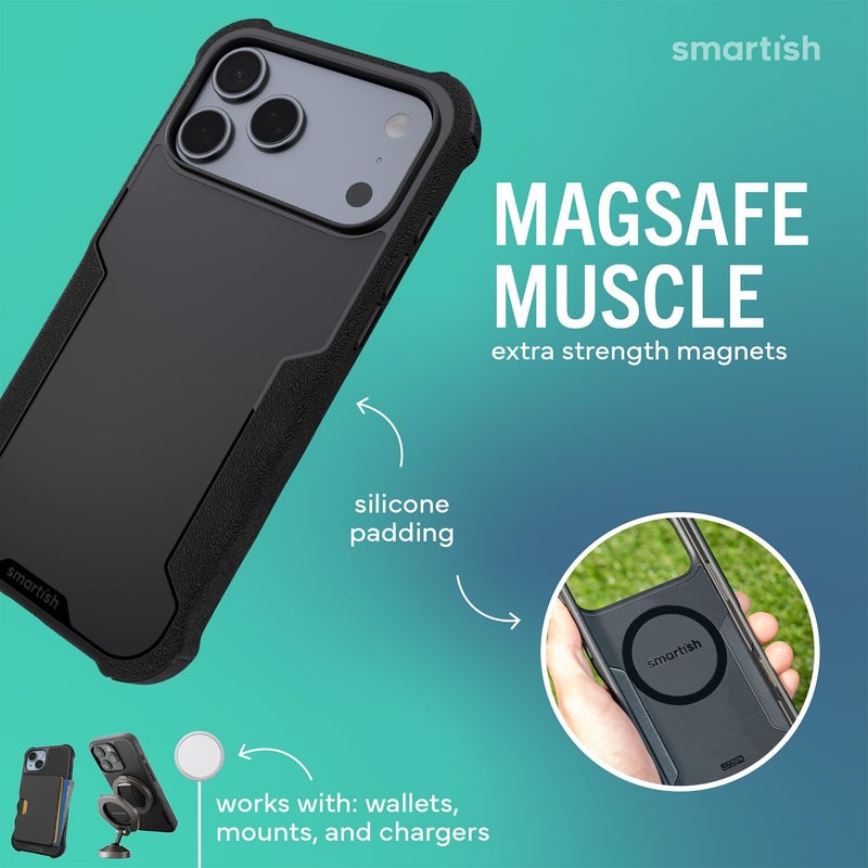 SmartishÂ® iPhone 17 Pro Max MagSafe Case - Gripzilla Protective Magnetic Case for Men [Rugged + Tough] Military Grade Heavy Duty Grip Armor - Drop Tested for iPhone 17 Pro Max - Black Tie Affair - Image 3
