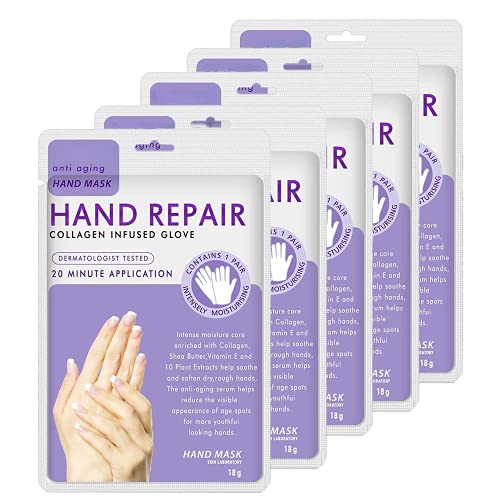 MianYang 5 Pairs Hands Moisturizing Gloves, Hand Skin Repair Renew Mask Infused Collagen, Vitamins + Natural Plant Extracts for Dry, Aging, Cracked Hands (5 Pairs Hand mask) - Image 1