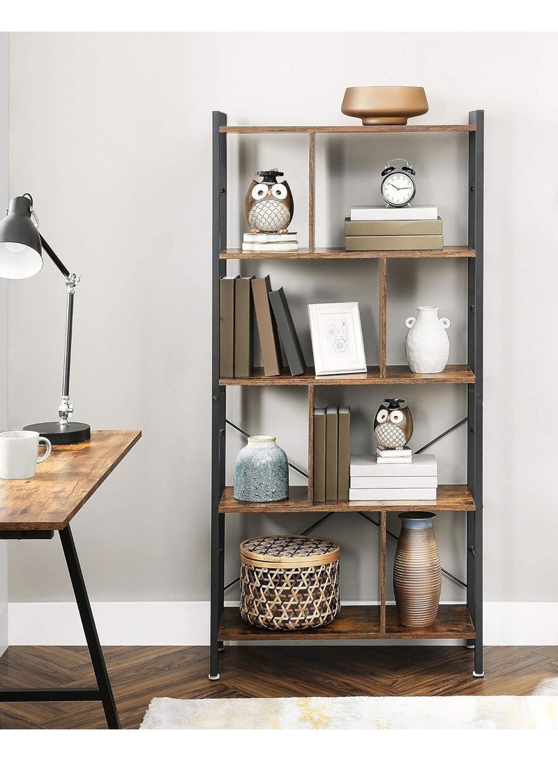 AGD Freestanding Bookshelf, 4-Tier Large Storage Shelf for Living Room and Study Office, Solid Wood Panels and Stable Steel Frame, Rustic Brown - Image 2