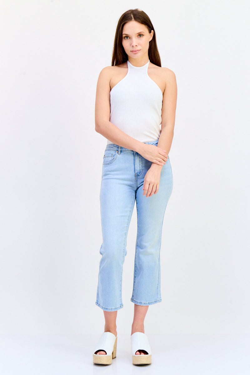 ONLY Women Regular Fit Washed Stretchable Crop Denim, Light Blue - Image 3