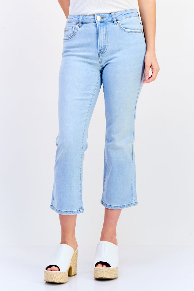 ONLY Women Regular Fit Washed Stretchable Crop Denim, Light Blue - Image 1