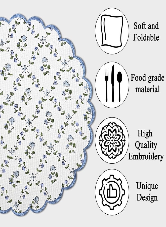 Ridhi Powder Blue Bo-ho Round Place Mat Double Layer Floral Cotton Washable Placemats 15" Round Embroidery Block Print Table Mat Pack of 4-15 Inch Round - Image 5