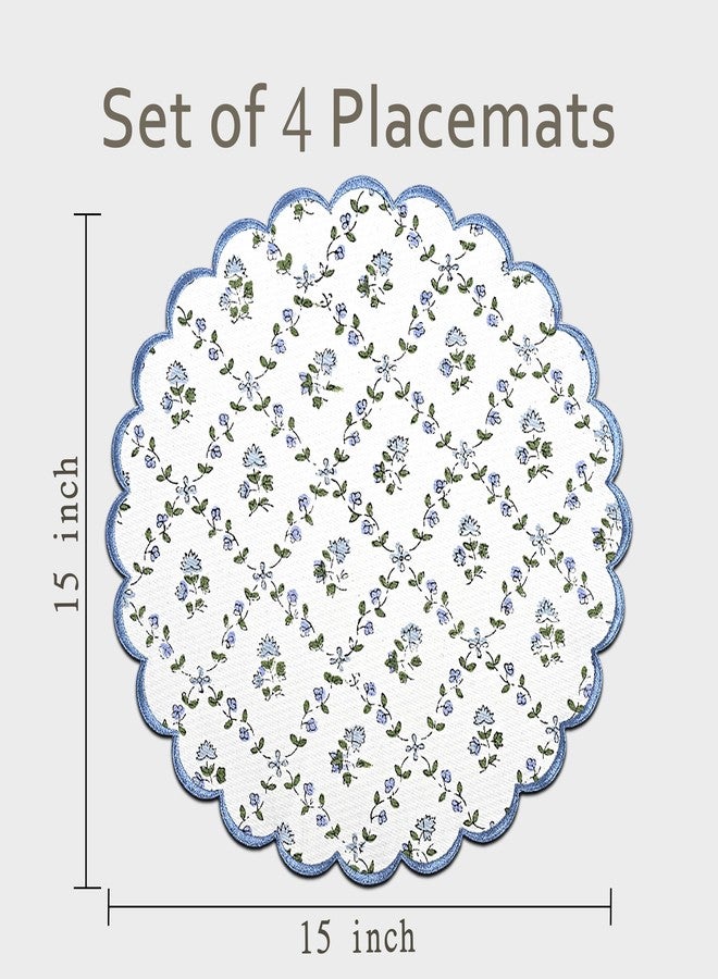 Ridhi Powder Blue Bo-ho Round Place Mat Double Layer Floral Cotton Washable Placemats 15" Round Embroidery Block Print Table Mat Pack of 4-15 Inch Round - Image 4