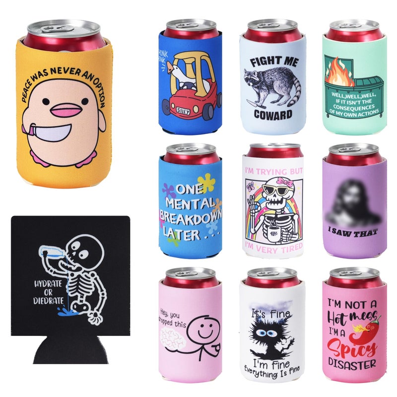 Merrypuls 12 Pack Funny Can Cooler Sleeves â€“ Neoprene Can Sleeves Collapsible Drink Holder for Cans and Bottles â€“ Drink Cooler Sleeves for Parties, Gifts, BBQs, Beach, Bachelor, Bachelorette - Image 1