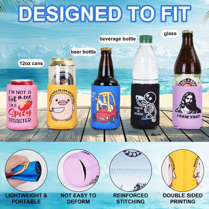 Merrypuls 12 Pack Funny Can Cooler Sleeves â€“ Neoprene Can Sleeves Collapsible Drink Holder for Cans and Bottles â€“ Drink Cooler Sleeves for Parties, Gifts, BBQs, Beach, Bachelor, Bachelorette - Image 4