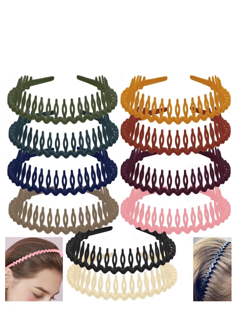 Generic 10 PCS Plastic Headbands Wide Head with Teeth, Non Slip Fashion Effortless Comb Skinny Hair for Women Men Teen Girls, Long Morandi - Image 1