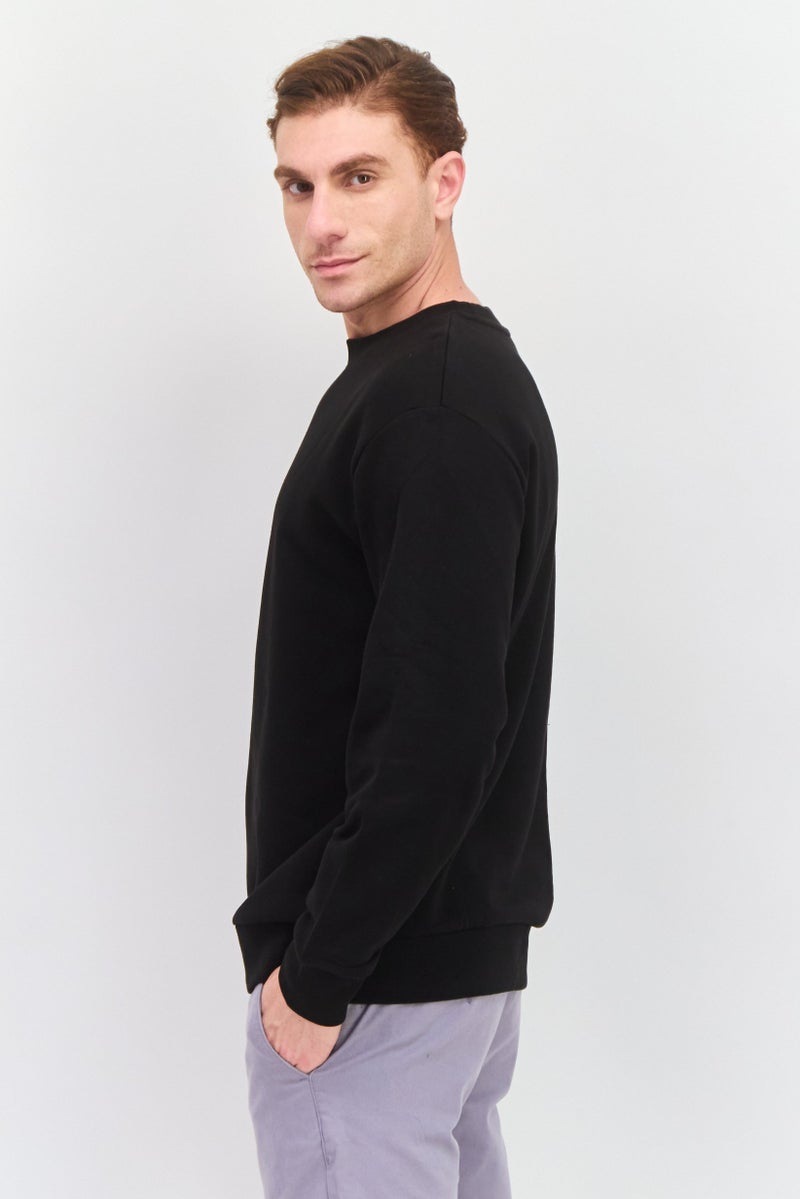 Selected Homme Men Crew Neck Long Sleeve Solid Sweatshirt, Black - Image 4