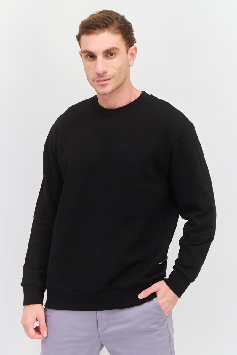 Selected Homme Men Crew Neck Long Sleeve Solid Sweatshirt, Black - Image 1