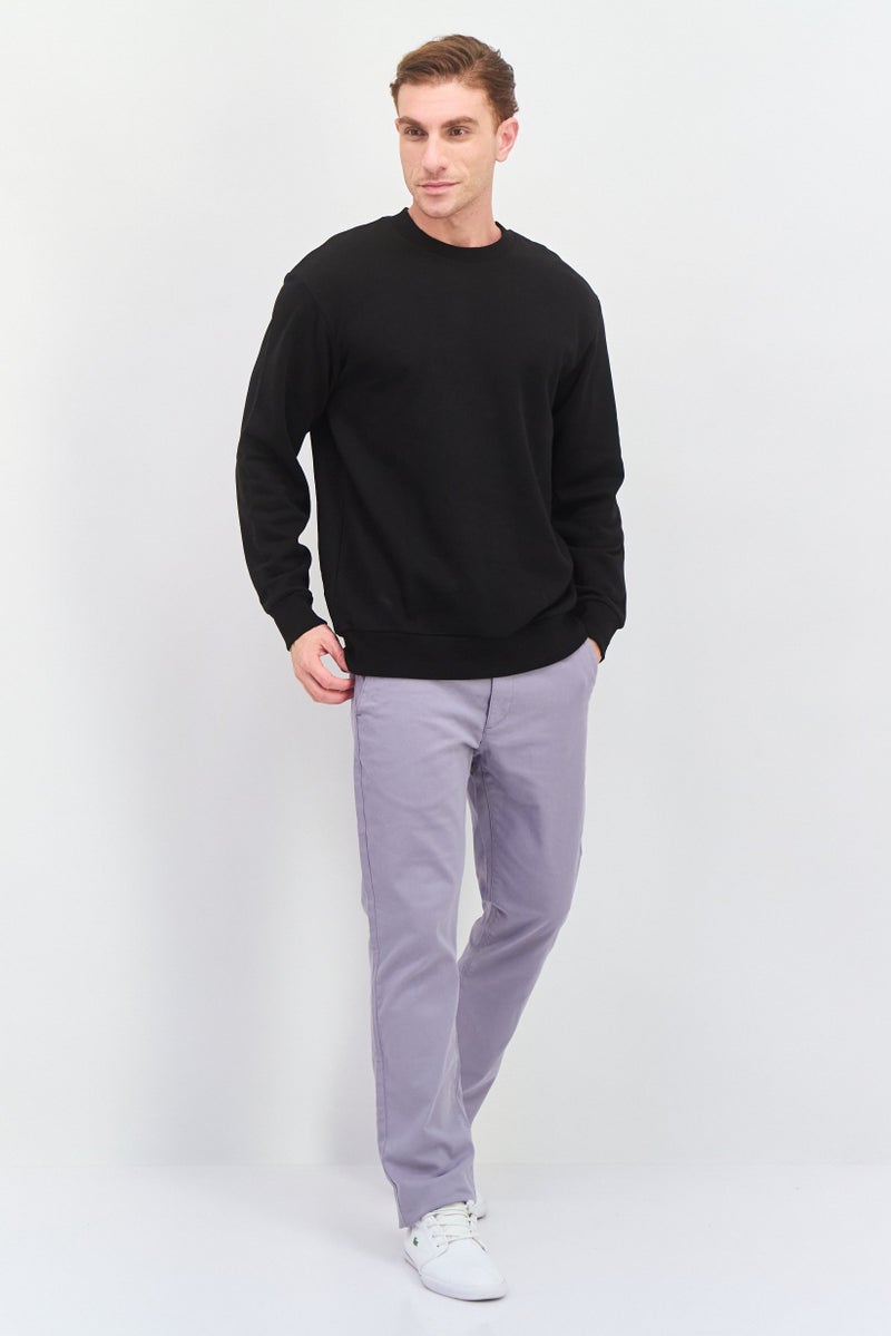 Selected Homme Men Crew Neck Long Sleeve Solid Sweatshirt, Black - Image 3