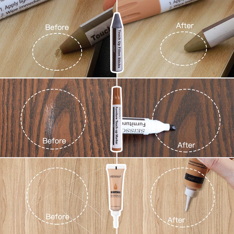 SEISSO Wood Furniture Repair Kit, 42 Pcs Wood Filler and Touch Up Markers with Wax Sticks, Vinyl Floor Repair Kit for Scratches, Cracks, Holes, Discoloration for Door, Stain, Floor, Table, Cabinet - Image 5