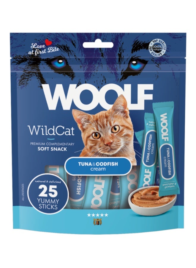 Woolf WildCat Tuna & Codfish Cream cat treats- 25 Yummy Sticks 350g - Image 1