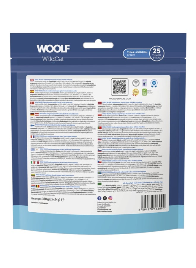 Woolf WildCat Tuna & Codfish Cream cat treats- 25 Yummy Sticks 350g - Image 2