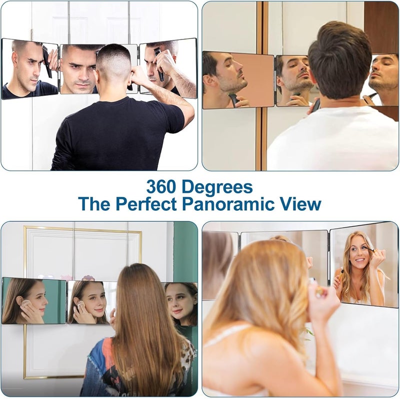 RELEMTRA RELEMTRA Mirror with Height Adjustable Telescoping Hooksand 5X Magnification Mirrorfor Makeup Hair Styling 3 Way Mirror for Hair Cutting360 Trifold  - Image 2