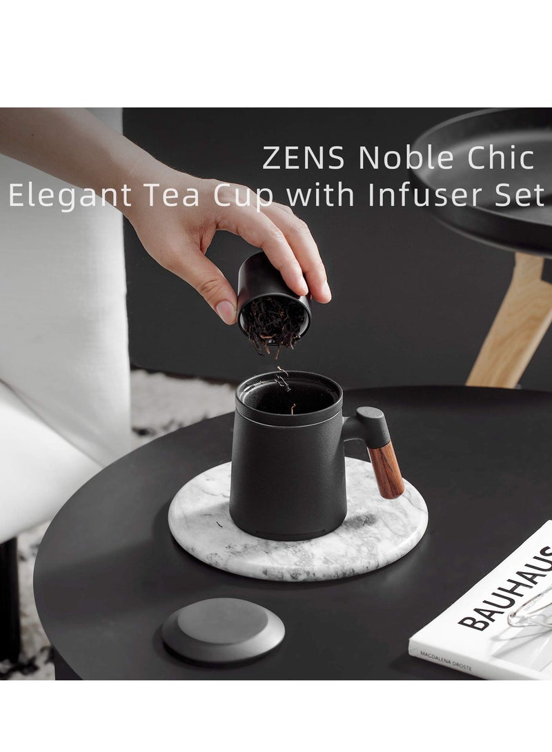 KASTWAVE Tea Cup with Infuser and Lid, 13.5 Ounce Rosewood Handle Ceramic Tea Mug, Matte Stoneware Loose Tea Steeping Mug for Steeping, Tea Lover, Gift, Home, Office - Image 4