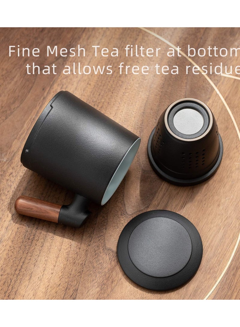 KASTWAVE Tea Cup with Infuser and Lid, 13.5 Ounce Rosewood Handle Ceramic Tea Mug, Matte Stoneware Loose Tea Steeping Mug for Steeping, Tea Lover, Gift, Home, Office - Image 3