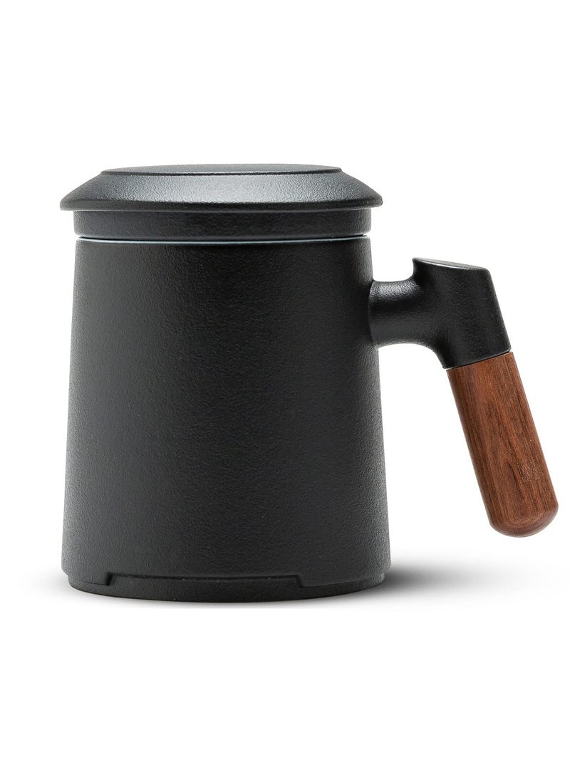 KASTWAVE Tea Cup with Infuser and Lid, 13.5 Ounce Rosewood Handle Ceramic Tea Mug, Matte Stoneware Loose Tea Steeping Mug for Steeping, Tea Lover, Gift, Home, Office - Image 1