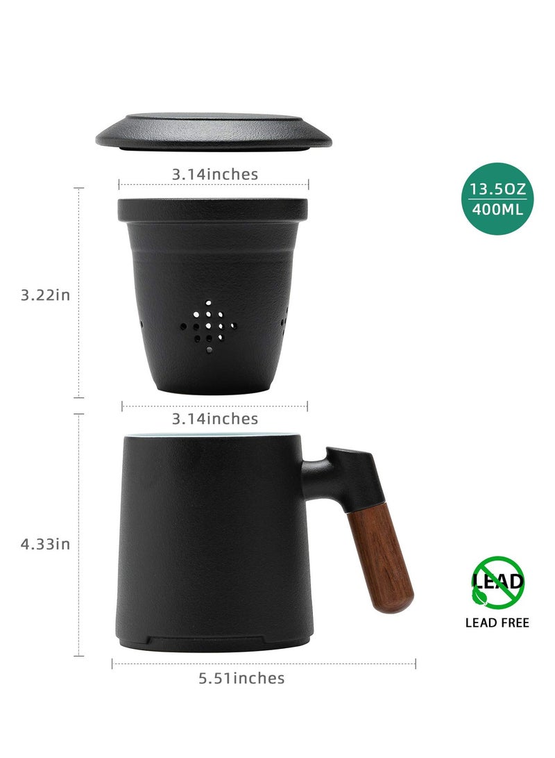 KASTWAVE Tea Cup with Infuser and Lid, 13.5 Ounce Rosewood Handle Ceramic Tea Mug, Matte Stoneware Loose Tea Steeping Mug for Steeping, Tea Lover, Gift, Home, Office - Image 2