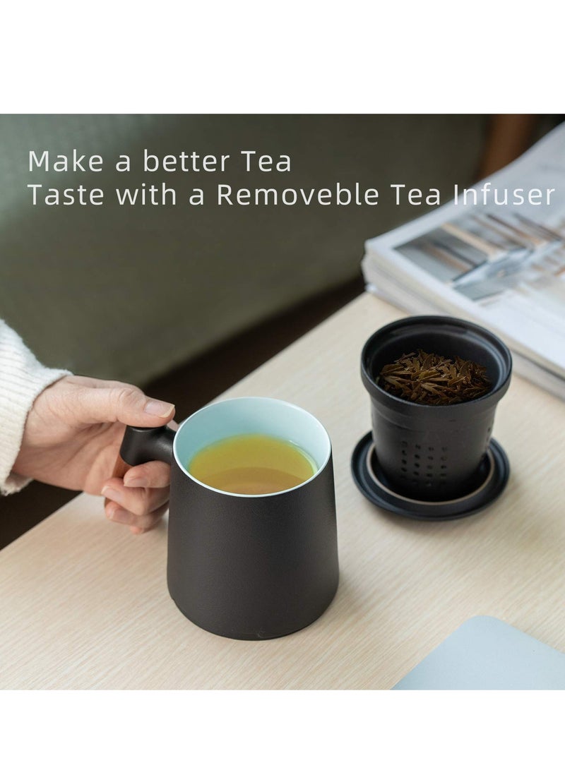 KASTWAVE Tea Cup with Infuser and Lid, 13.5 Ounce Rosewood Handle Ceramic Tea Mug, Matte Stoneware Loose Tea Steeping Mug for Steeping, Tea Lover, Gift, Home, Office - Image 5