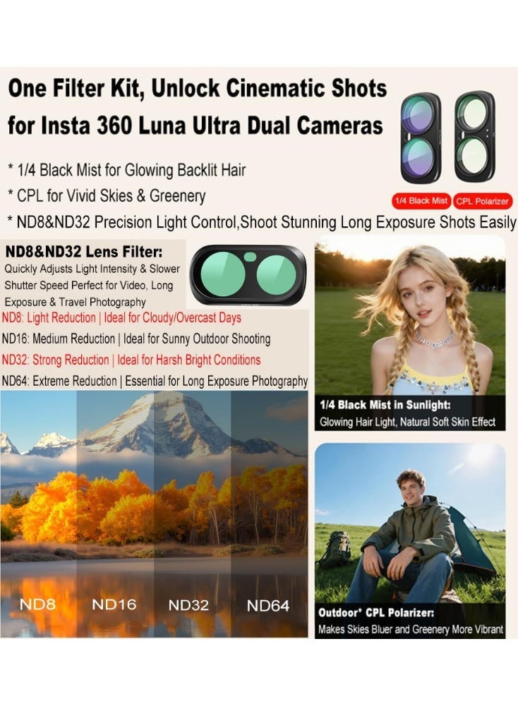 CYNOVA Magnetic Filter Kit Compatible with Insta360 Luna Ultra, 4 in 1 ND8 + ND32 + 1/4 Black Mist + CPL Polarizer for Pro Outdoor Creator Kit (4-in-1 For Outdoor Adventure Video Kit) - Image 3