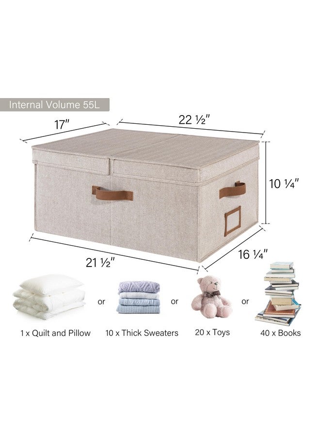StorageWorks Extra Large Storage Bins with Lids, 55L Decorative Organizer with Divider Board, Fabric Boxes with Handles, Mixing of Brown & Beige, 2-Pack - Image 2